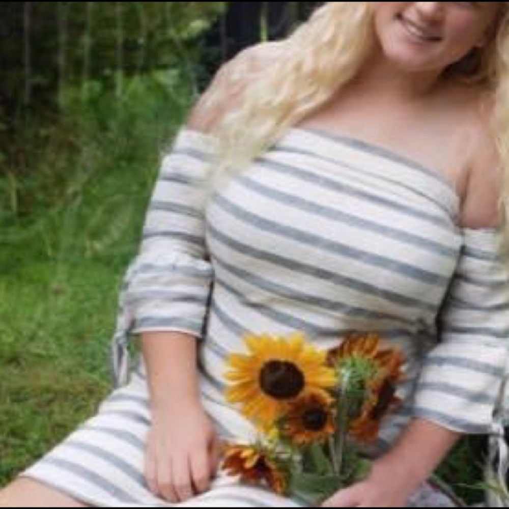 Boutique Shoulder less Striped Dress